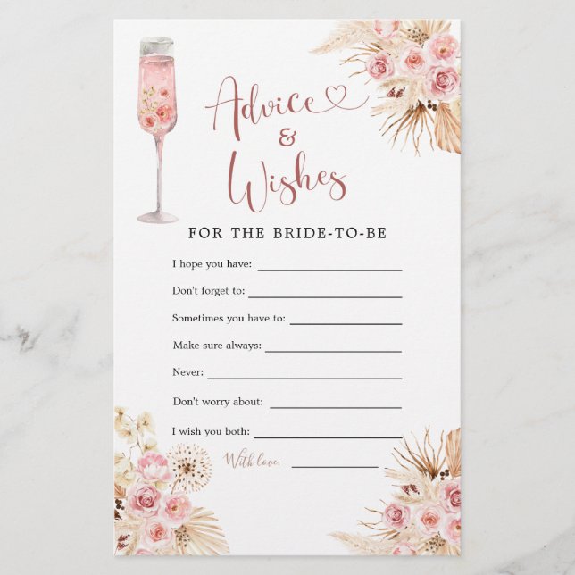 Pétales Boho rose et carte de conseils et de souha (Devant)