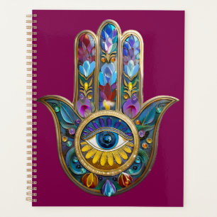 Pétales Colorés Feuilles Hamsa Saphir Troisième Œi