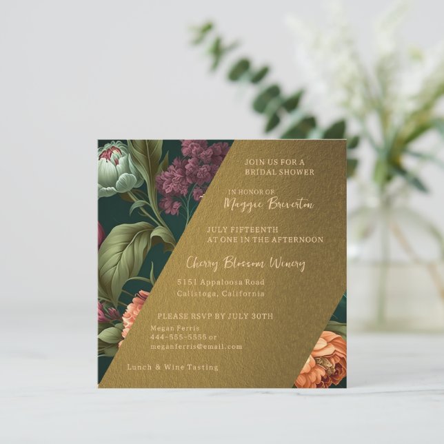 Pétales de fleurs Gold nuptiale douche Invitation (Debout devant)