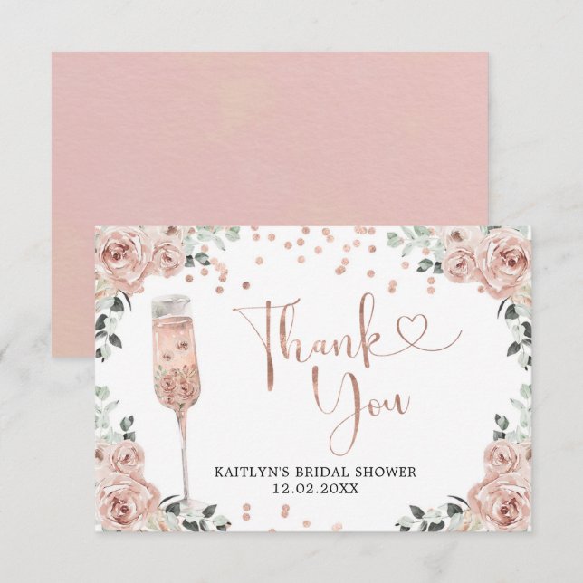 Pétales de Rose rose Dusty et Carte de remerciemen (Devant / Derrière)