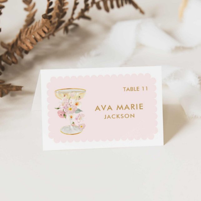 Pétales et Fêtes des mariées de poursuites Cartes  (Petals and Prosecco Place Cards)