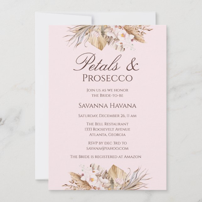 Pétales et Procuco Invitation à la douche nuptiale (Devant)