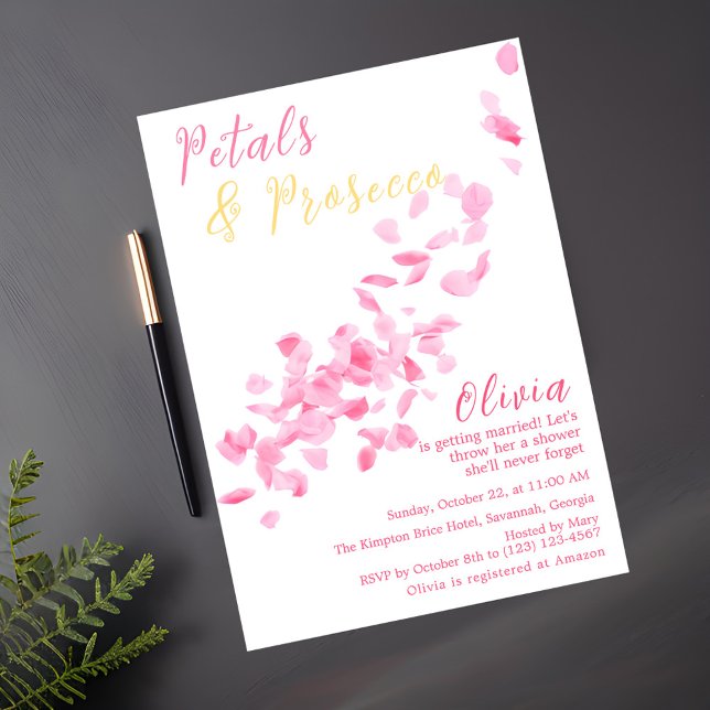Pétales et Procuco Pink Douche nuptiale Invitation (Créateur téléchargé)
