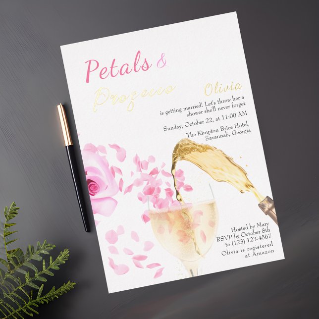 Pétales et Procuco Pink Douche nuptiale Invitation (Créateur téléchargé)