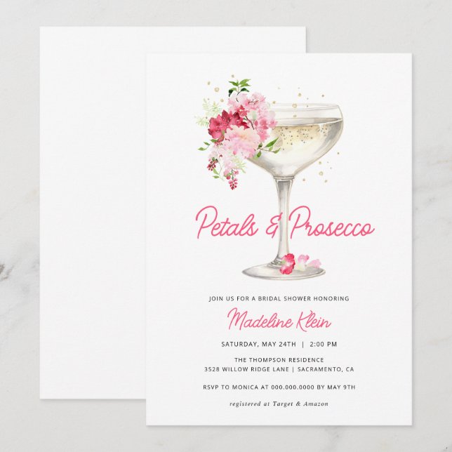 Pétales roses et Procuco Invitation à la douche nu (Devant / Derrière)