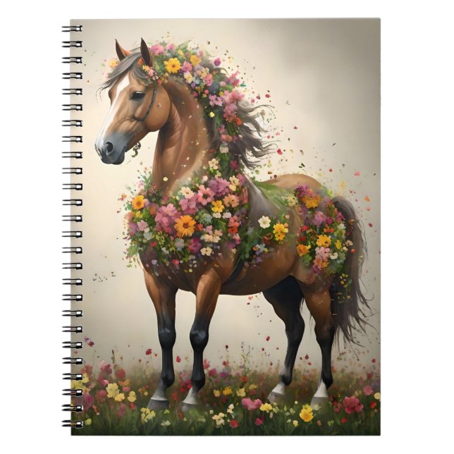 Petals And Hooves:  Brown Horse Fantasy Garden,  Notebook (Front)