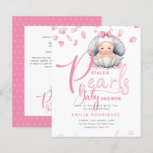 Petals and Pearls Pink Baby Girl Shower (Front/Back)