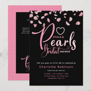 PETALS AND PEARLS Pink Black Chic Bridal Shower Invitation