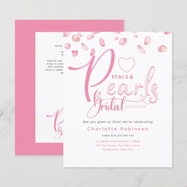 PETALS AND PEARLS Pink Glam Chic Bridal Shower (Front/Back)