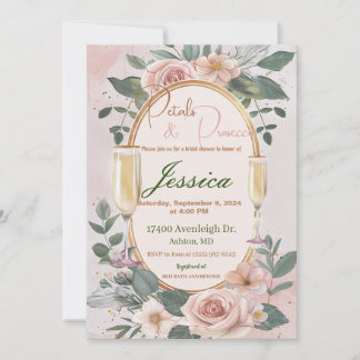 Petals and prosecco bridal shower invitation