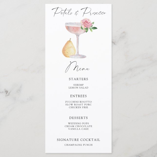 Petals and Prosecco bridal shower menu (Front)