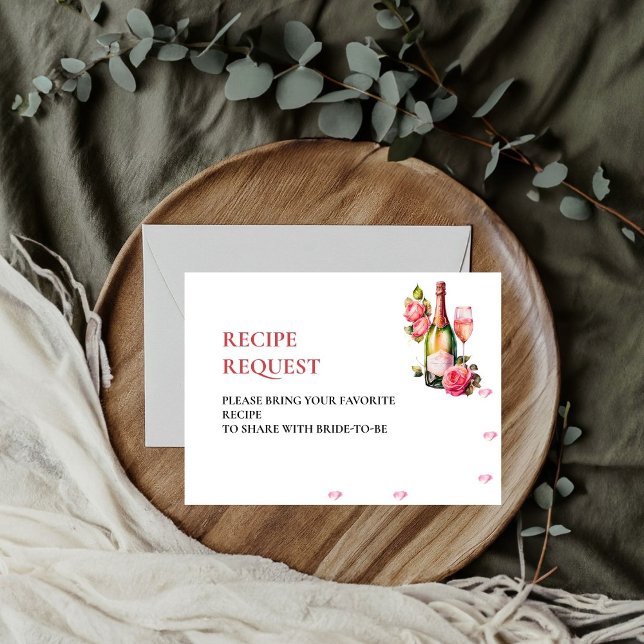 Petals And Prosecco Bridal Shower Recipe request Enclosure Card (Creator Uploaded)