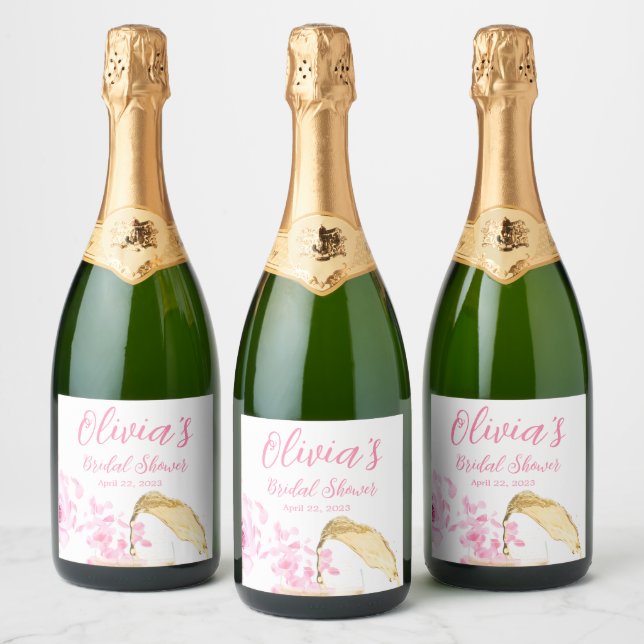 Petals and Prosecco Bridal Shower Sparkling Wine Label (Bottles)