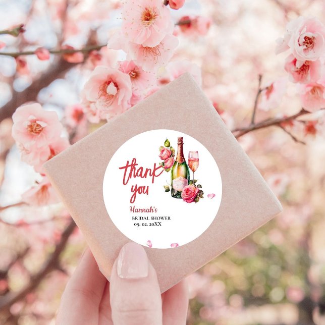 Petals And Prosecco Bridal Shower Thank you Classic Round Sticker (Creator Uploaded)