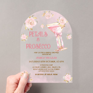 Petals and Prosecco Elegant Floral Bridal Shower Acrylic Invitations