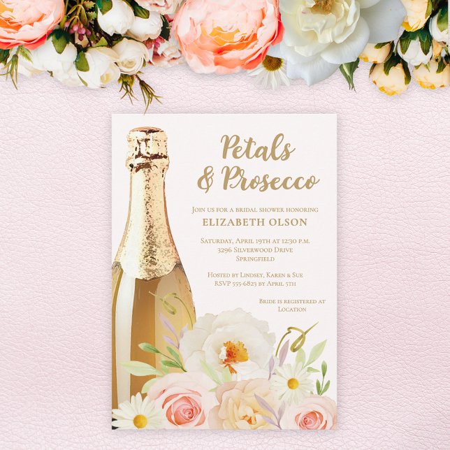 Petals and Prosecco Garden Floral Bridal Shower Invitation (Petals and Prosecco blush garden flowers bridal shower invitations, INSTANT DOWNLOAD and/or PRINTED)