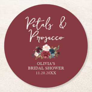 Petals and Prosecco Garden Floral Bridal Shower Round Paper Coaster