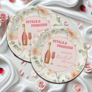 Petals and Prosecco Gold Floral Bridal Shower Paper Plate