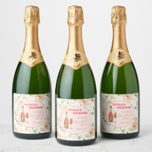 Petals and Prosecco Gold Floral Bridal Shower Sparkling Wine Label