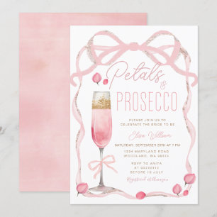 Petals and Prosecco Pink Bow Bridal Shower  Invitation