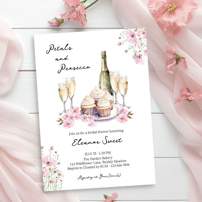 Petals and Prosecco Pink Floral Bridal Shower Invitation (Petals & Prosecco Invitation from Cupcakes and Cava Bridal Shower Collection by Darling & May)