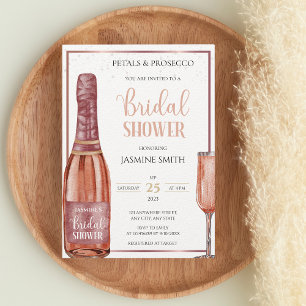 Petals and Prosecco Rose Gold Modern Bridal Shower Invitation