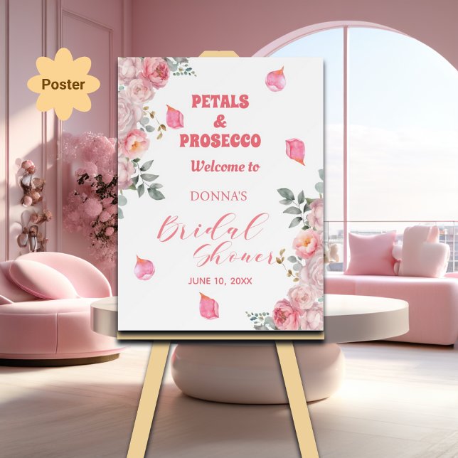 Petals and Prosecco Roses Bridal Shower Welcome Poster (Creator Uploaded)