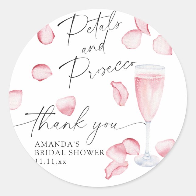 Petals and Prosecco - thank you bridal shower Classic Round Sticker (Front)