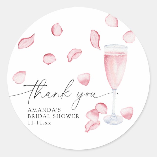 Petals and Prosecco - thank you bridal shower Classic Round Sticker (Front)