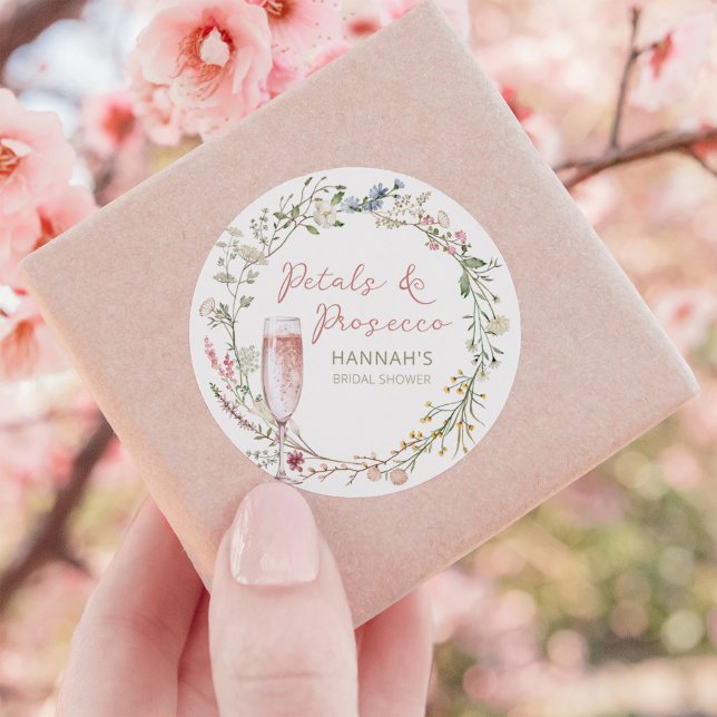 Petals and Prosecco Wedding Shower Favour  Classic Round Sticker (Creator Uploaded)
