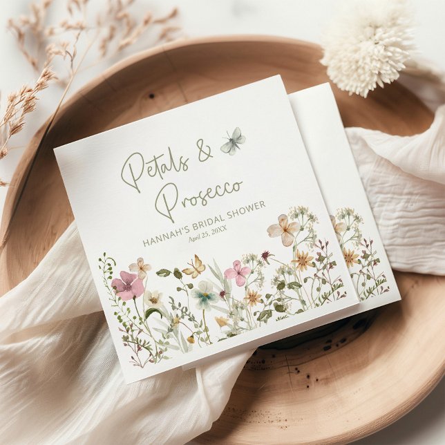 Petals and Prosecco Wildflower Bridal Shower Napkin (Creator Uploaded)