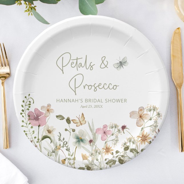 Petals and Prosecco Wildflower Bridal Shower Paper Plate (Creator Uploaded)