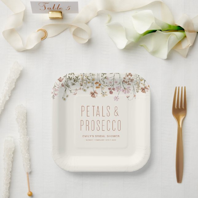 Petals and Prosecco Wildflower Bridal Shower Paper Plate (Wedding)