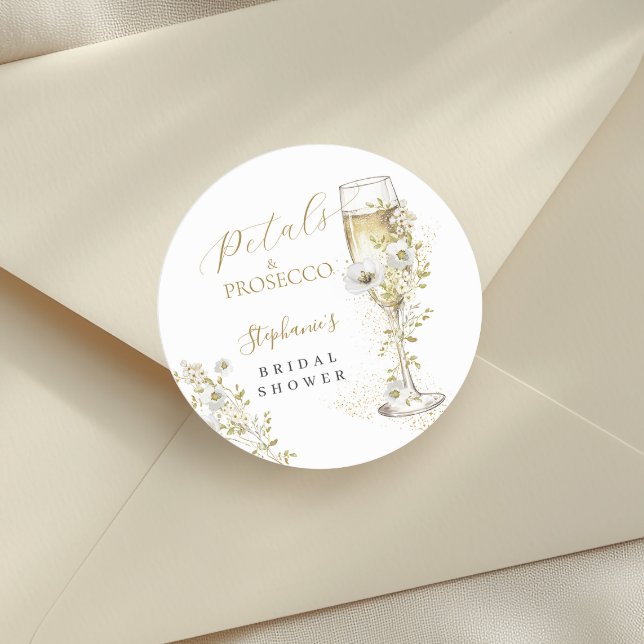 Petals and Prosecco Wildflowers Bridal Shower  Classic Round Sticker (Creator Uploaded)