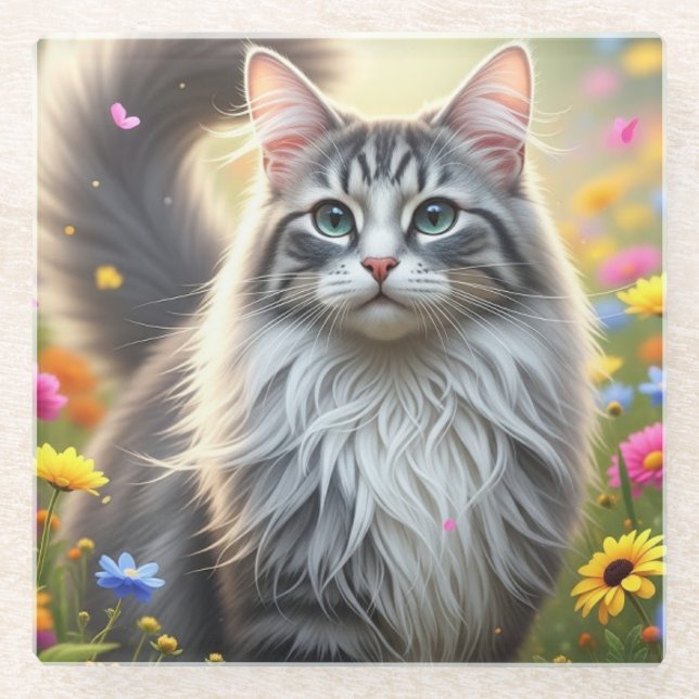 Petals And Purrs Glass Coaster (Front)