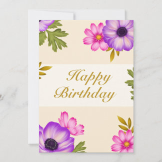 Petals in Harmony - Anemone and Cosmos Birthday Holiday Card