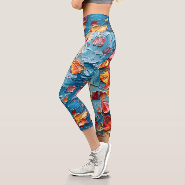 Petals in Motion – Expressive Abstract Floral Capri Leggings (Left)