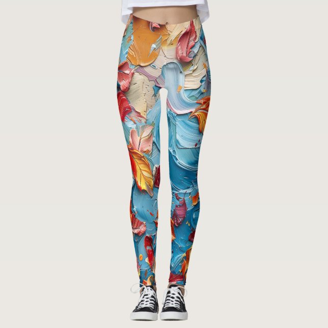 Petals in Motion – Expressive Abstract Floral Leggings (Front)