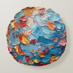 Petals in Motion – Expressive Abstract Floral Round Pillow