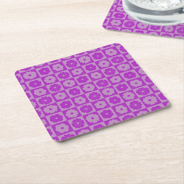 Petals In Silence 01. Floral Pattern. Square Paper Coaster (Angled)