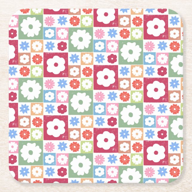 Petals In Silence 05. Floral Pattern. Square Paper Coaster (Front)