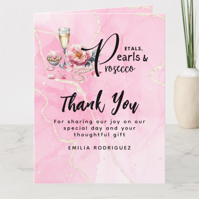 Petals Pearls Prosecco Favours Bridal Shower Card (Front)
