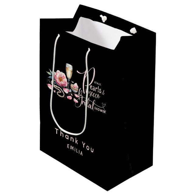 Petals Pearls Prosecco Favours Bridal Shower Medium Gift Bag (Front Angled)