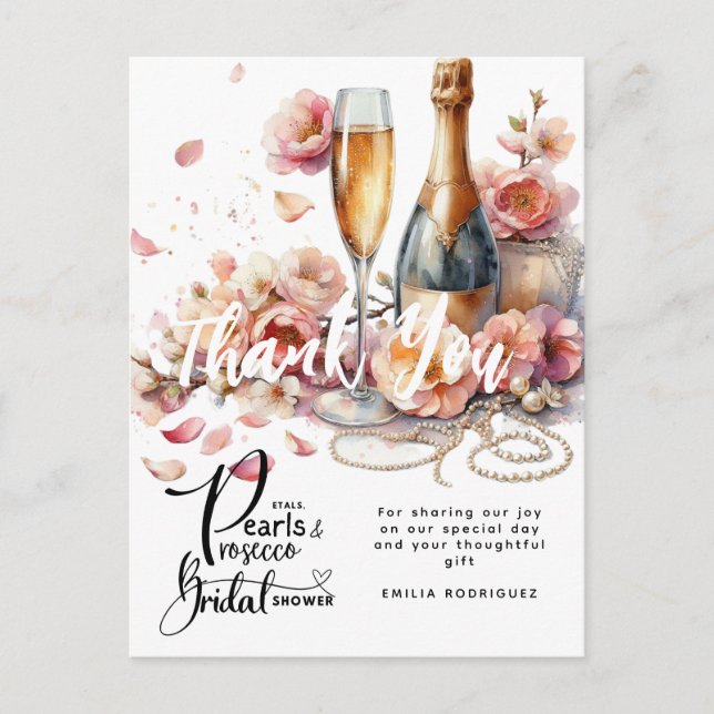 Petals Pearls Prosecco Favours Bridal Shower Postc Postcard (Front)
