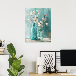 Petals & Porcelain: Farmhouse Rose Vase Watercolor Poster