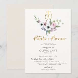 Petals Prosecco Anemones Gold Bubbly Bridal Shower Invitation