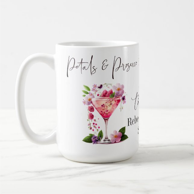 Petals & Prosecco Blush Pink Floral Bridal Shower Coffee Mug (Left)