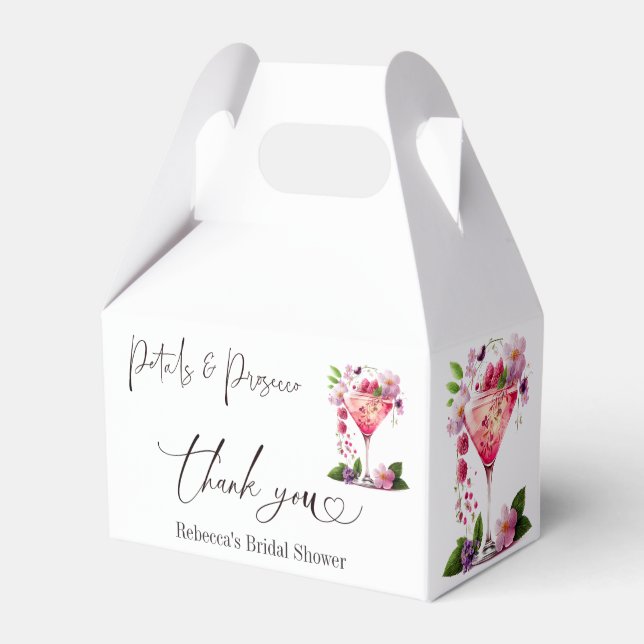 Petals & Prosecco Blush Pink Floral Bridal Shower Favor Box (Front Side)