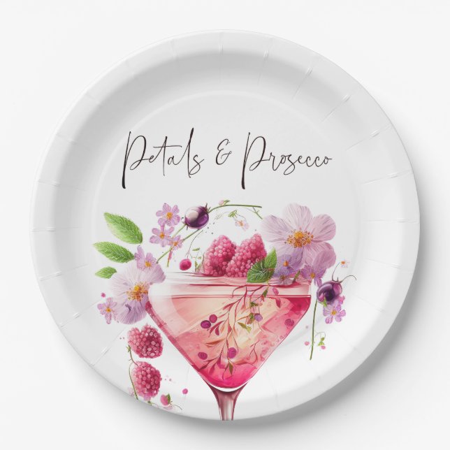 Petals & Prosecco Blush Pink Floral Bridal Shower  Paper Plate (Front)