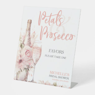 Petals & Prosecco Blush Pink Floral Bridal Shower Pedestal Sign